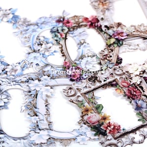10 pcs pack Roman rose flower vintage paper picture frames, mirror frames, cardstock paper, scrapbooking ephemera, card making paper frames