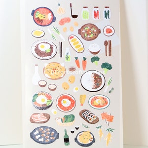 Korean food sticker sheets, cute Korean food stickers, kawaii stickers, cute food stickers for scrapbooking, journal and diary decoration