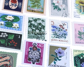46 pcs die cut botanical vintage design stamp sticker bag, plant, flowers illustration stamp stickers for scrapbooking decoration
