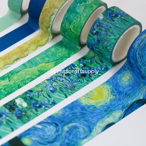12 pc set Van Gogh color washi tape, blue green impressionist artist art decorative washi tap for DIY are and scrapbook, 3 m