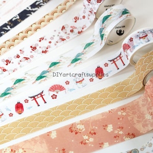 10 pcs set Japanese decorative pattern washi tapes, cherry blossom washi tapes, Japanese motif washi tape for DIY paper art