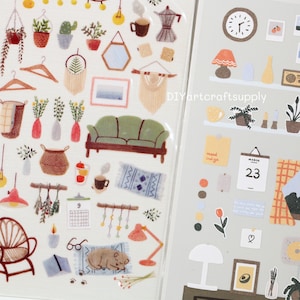 Home Sweet Home-stickers, woondecoratiestickers, meubelstickers, plakboekstickers, kinderillustratiestickers, kawaiistickers