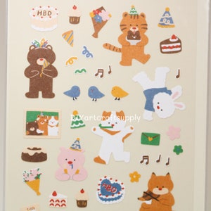 Stickervel verjaardagsfeestje dieren, stickers verjaardagsfeestje schattige dieren, kawaii stickers klein feest, stickers feestthema