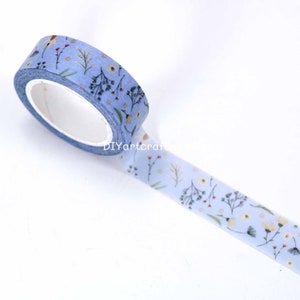 Rolo de fita washi de flores silvestres, fita washi de motivos florais azuis, fita washi de flores decorativas para scrapbooking, decoração de embrulhos de presentes