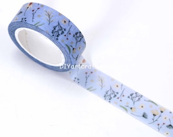 Wild flower washi tape roll, blue flower motif washi tape, decorative flower washi tape for scrapbooking, gift wrapping decoration
