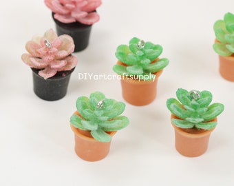 6 pcs lot tiny plant pot charms for DIY earrings making, earrings findings, cute succulent plant pots resin charms
