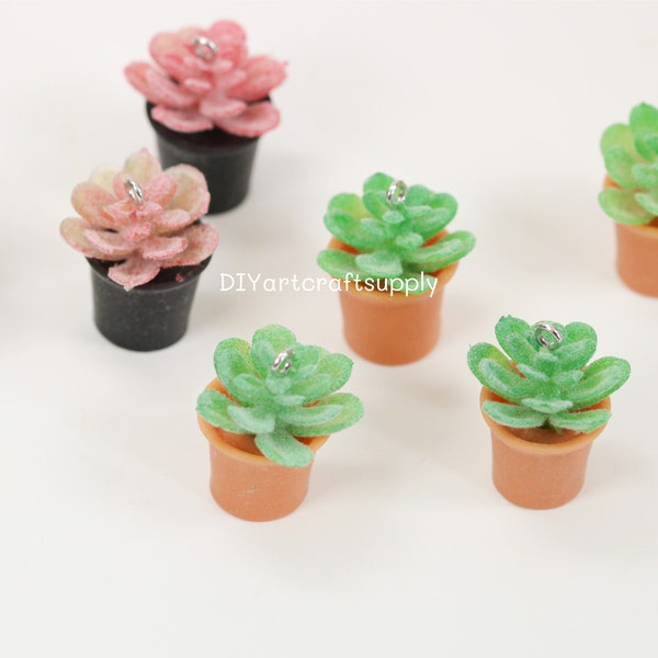 6 pcs lot tiny plant pot charms for DIY earrings making, earrings findings, cute succulent plant pots resin charms