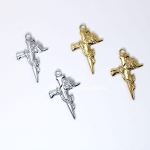 4 pcs lot stainless steel rose and sword pendant charms for DIY jewelry making, earrings findings, high quality stainless steel charm
