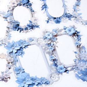 20 Pcs Blue Flower Frame Sticker, PVC Floral Frame Sticker for ...