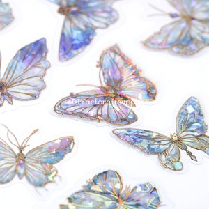 20 Pcs Holographic Ice Crystal Butterfly Decorative PET Stickers ...