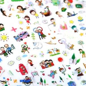 6 sticker sheets cute girl stickers, cartoon girl stickers, girl illustration stickers, little people activity stickers for scrapbooks