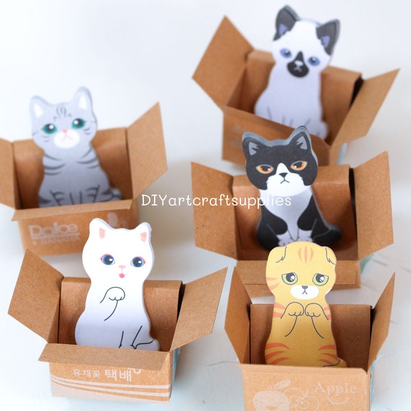 Kitten in Box Sticky Notes, Kawaii Paper Supplies, Korean Stationary