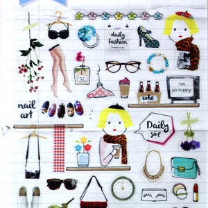 Feuille d'autocollants pour fille, autocollants quotidiens pour fille, autocollants jolie fille, autocollants pour fabrication de cartes, autocollants fille kawaii pour le scrapbooking