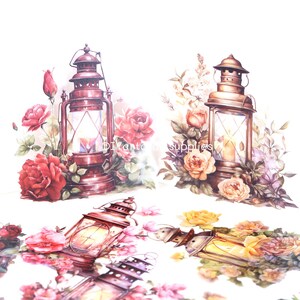 10 stuks holografische folie lantaarn en bloem decoratieve stickers, kerosinelamp tuin bloem sticker voor scrapbooking, kaarten maken, papierkunst