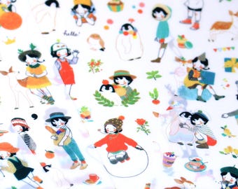 6 feuilles d'autocollants Autocollants petite fille, autocollants fille dessin animé, autocollants illustration fille, autocollants activités fille pour scrapbooking, journal intime