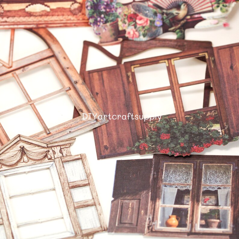 Window Paper Cutouts 10 Pcs Laser Cut Victorian Brown Window and Door Paper Stickers for ...