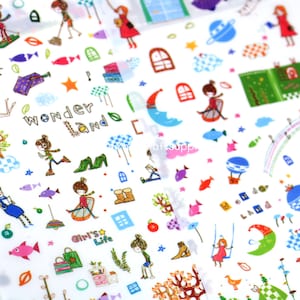 6 sticker sheets cute girl stickers, cartoon girl stickers, girl illustration stickers, little people activity stickers for scrapbooks
