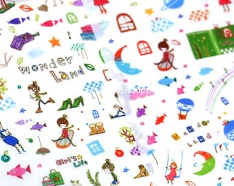 6 feuilles d'autocollants Autocollants fille mignonne, autocollants fille dessin animé, autocollants illustration fille, autocollants activités petits personnages pour scrapbooking