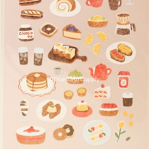 Breakfast food and dessert sticker sheet, cute food sticker, pancake sticker, cookies sticker, bagel sticker, coffee ice cream stickers