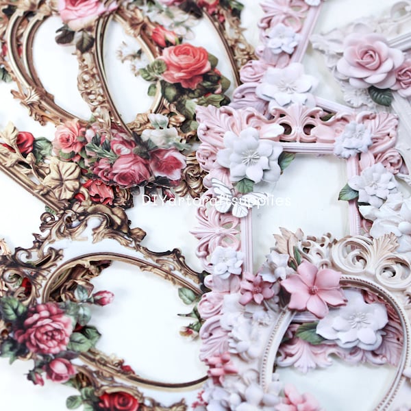 10 pcs pack Roman rose flower vintage paper picture frames, mirror frames, cardstock paper, scrapbooking ephemera, card making paper frames