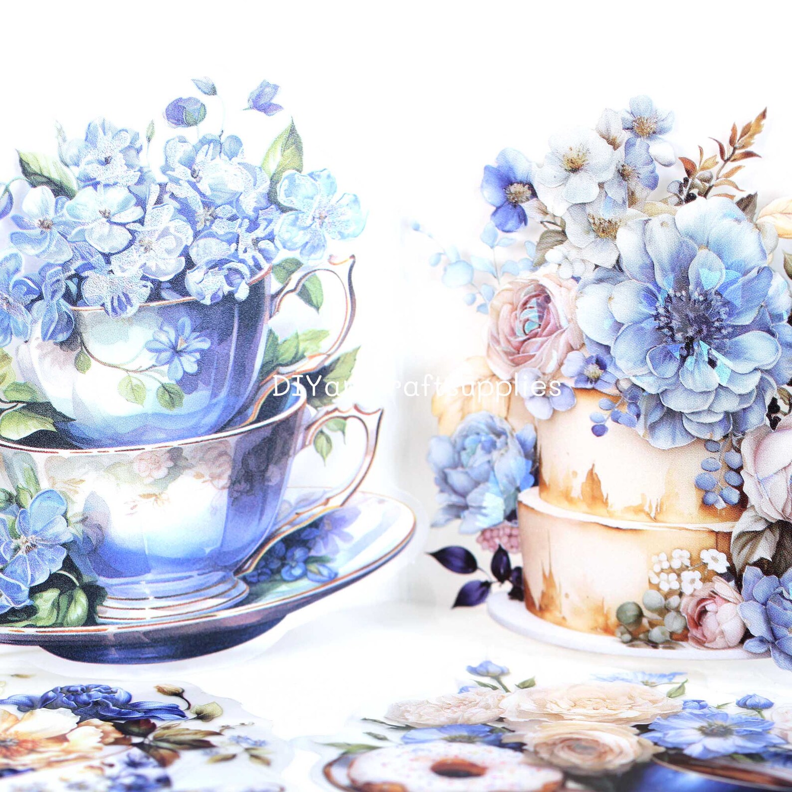 12 Pcs Holographic Foil Afternoon Tea and Flower Sticker, Cake, Flower ...