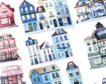 15 pcs cardstock house stickers, storybook cottage house stickers, German house stickers for scrapbooking