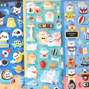 Süßer 3D Kinder Stickerbogen, Astronauten Panda Sticker, Bär im Zirkus Sticker, Tier Sticker, 3D Stickerbogen