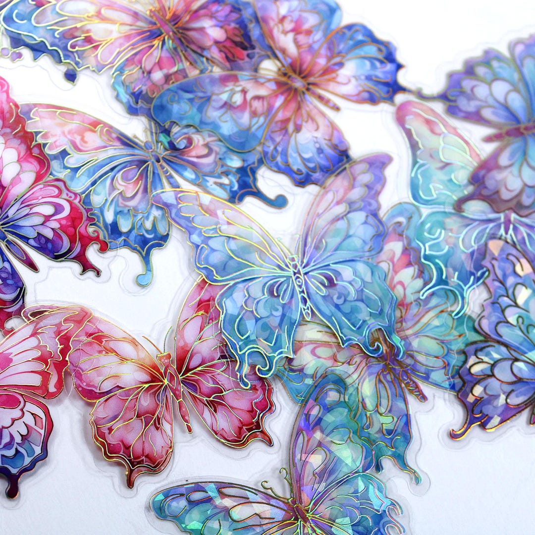 20 Pcs Holographic Ice Crystal Butterfly Decorative PET Stickers ...