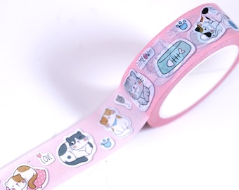 Washi tape chat paresseux, ruban adhésif washi motif chat dessin animé, rouleaux de ruban adhésif washi chat kawaii pour le scrapbooking, emballage cadeau