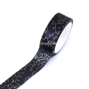 Goudfolie Japanse washi-tape met wolkenpatroon, zwarte decoratieve washi-tape met wolkenpatroon voor scrapbooking, papierkunst, lijstdecoratie