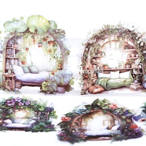 10 groene bedstickers, buitenbed met boekenplanken kinderillustratiestickers, kaarten maken, plakboek, dagboekstickers