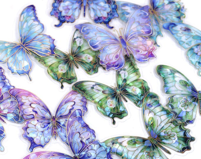 20 Pcs Holographic Ice Crystal Butterfly Decorative PET Stickers ...