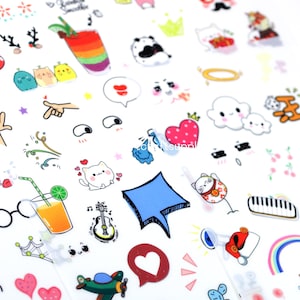 6 arkuszy naklejek z uroczymi, kreskówkowymi zwierzętami, naklejki do scrapbookingu Kawaii, urocze naklejki emoji na artykuły piśmiennicze, zabawne naklejki z kreskówek