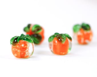 4 pcs lot pumpkin lampworked beads for DIY jewelry making supplies, cute 3D pumpkin glass beads for jewelry making