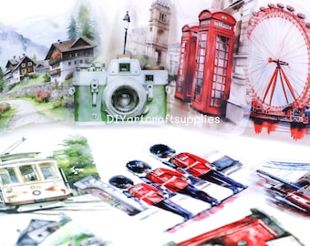 30 pcs travel landmark stickers, London travel stickers, Zurich travel stickers, London landmark and object stickers, landscape stickers