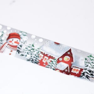 Snow on Christmas forest gliding washi tape roll, snowman in the forest washi tape, silver foil snowflake snowman washi tape roll