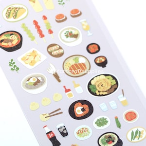 Feuille d'autocollants de cuisine de rue, autocollants de tacos, autocollant de poulet coréen, autocollants de nouilles froides, autocollants de nourriture, autocollant Kawaii, autocollants de cuisine coréenne