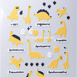 Hoja de pegatinas de dinosaurios, lindas pegatinas de dinosaurios, pegatinas de animales, pegatinas de dinosaurios amarillos para álbumes de recortes, decoración de diarios, creación de tarjetas