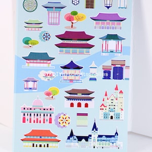Korea travel sticker, Korean popular building tickers, kawaii stickers, culture stickers, decorative stickers, scrapbook journal stickers