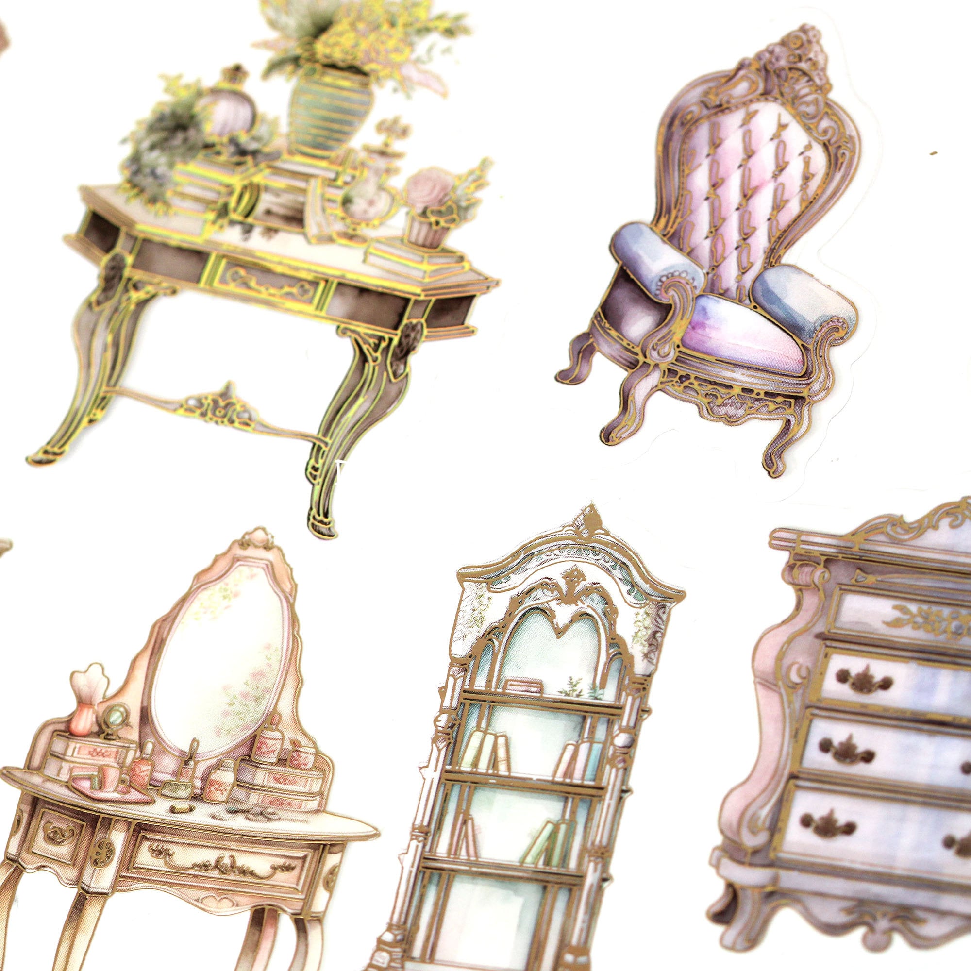 Vanity Sticker 20 Pcs Gilding Victorian Furniture Sticker, Holographic Laser Furniture ...