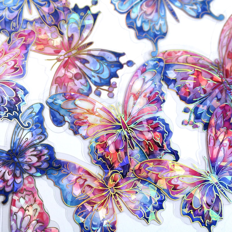 20 Pcs Holographic Ice Crystal Butterfly Decorative PET Stickers ...