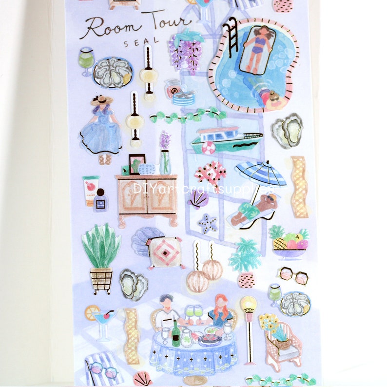 Girl Room Sticker Sheet, at Home Activities Stickers, Kawaii Gold Foil ...