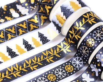 17 pcs set Christmas gliding washi tapes, holiday decorative gold foil washi tape tapes for gift wrapping, card making, scrapbooking
