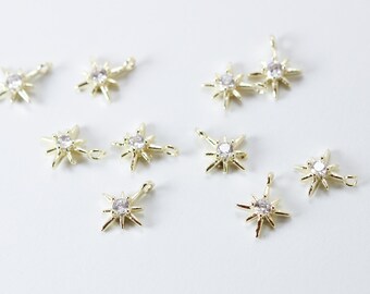 Dijes de estrella chapados en oro de 14k, colgantes de latón, para la fabricación de joyas, 10 unidades