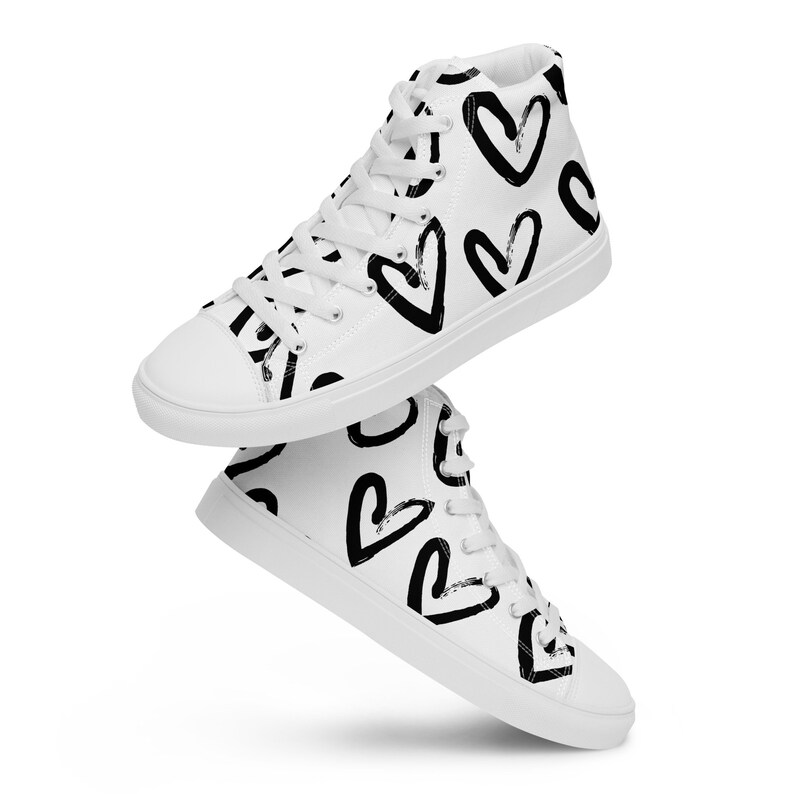 Womens High Top Canvas Shoes Black Painted Hearts Black and Etsy