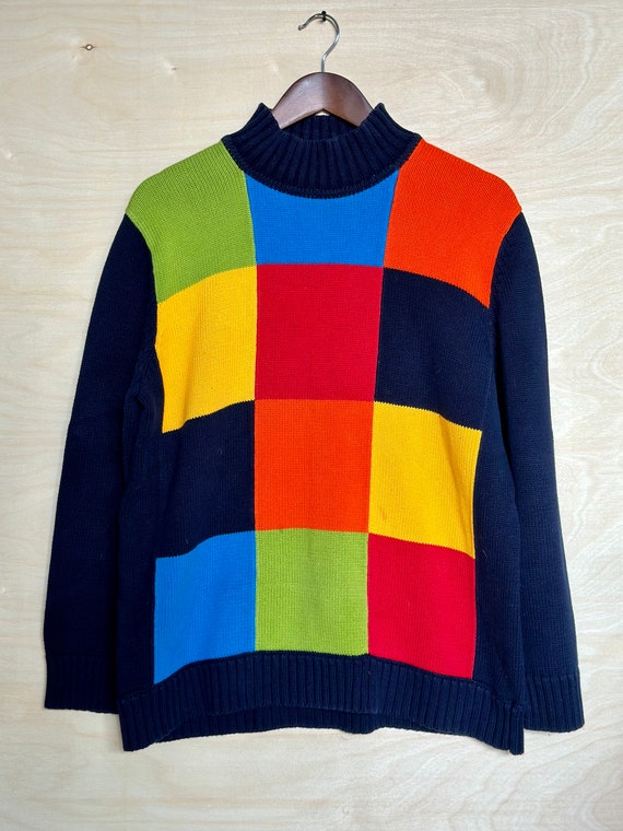 Vintage Jones New York Sport Patchwork Mockneck S… - image 1