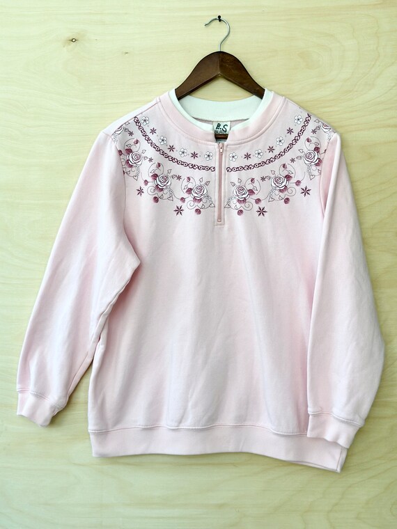 Vintage Oversized Pink Embroidered Sweatshirt Snow