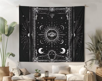 Black Crescent Moon Wall Tapestry Third Eye Wall Hanging Wiccan Tapestry Witchcraft Altar Cloth Lunar Home Gift Livingroom Bedroom Art Decor
