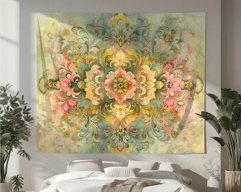 Vintage Wall Tapestry French Wall Art Canvas Antique Floral Wall Hanging Vintage Flowers Bohemian Wall Deco Livingroom Bedroom Wall Decor