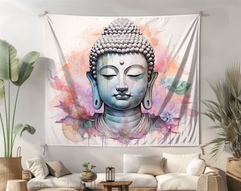 Watercolor Buddha Wall Tapestry Yoga Studio Wall Art Zen Tapestry Spiritual Wall Hanging Meditation Buddhist Tapestry Home Decor Dorm Gift